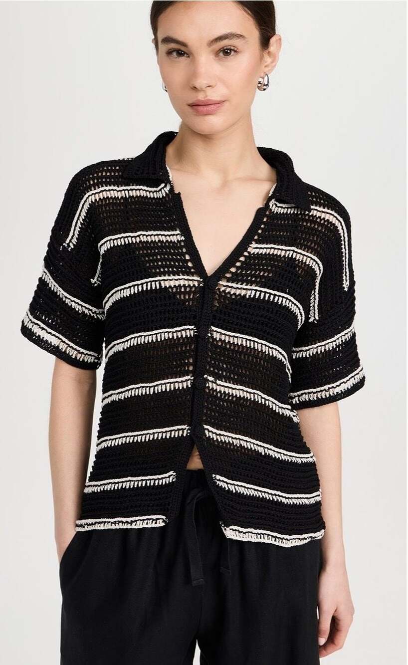 Faithfull the Brand Crochet Knit Striped Short Sleeve Cardigan Size 2/4 Small